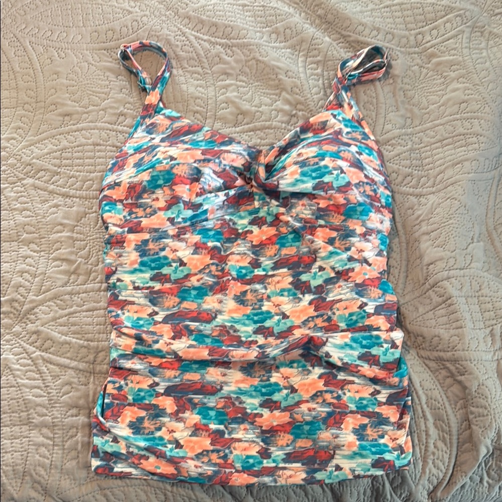 L.L. Bean Multicolor Floral Tankini Top - Teal, Coral, Navy